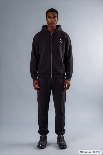Fluffy Zip Hoodie Black - Basanstreetwear