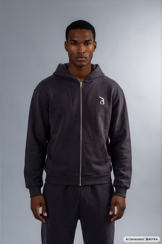 Fluffy Zip Hoodie Black - Basanstreetwear