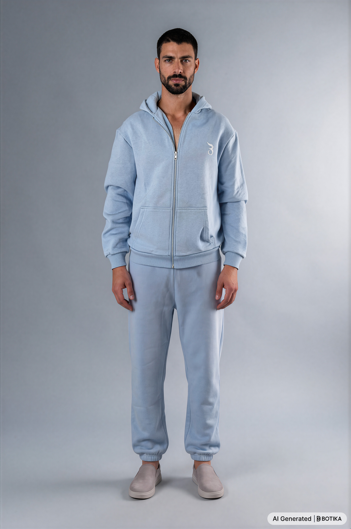 Fluffy zip hoodie powder blue - Basanstreetwear