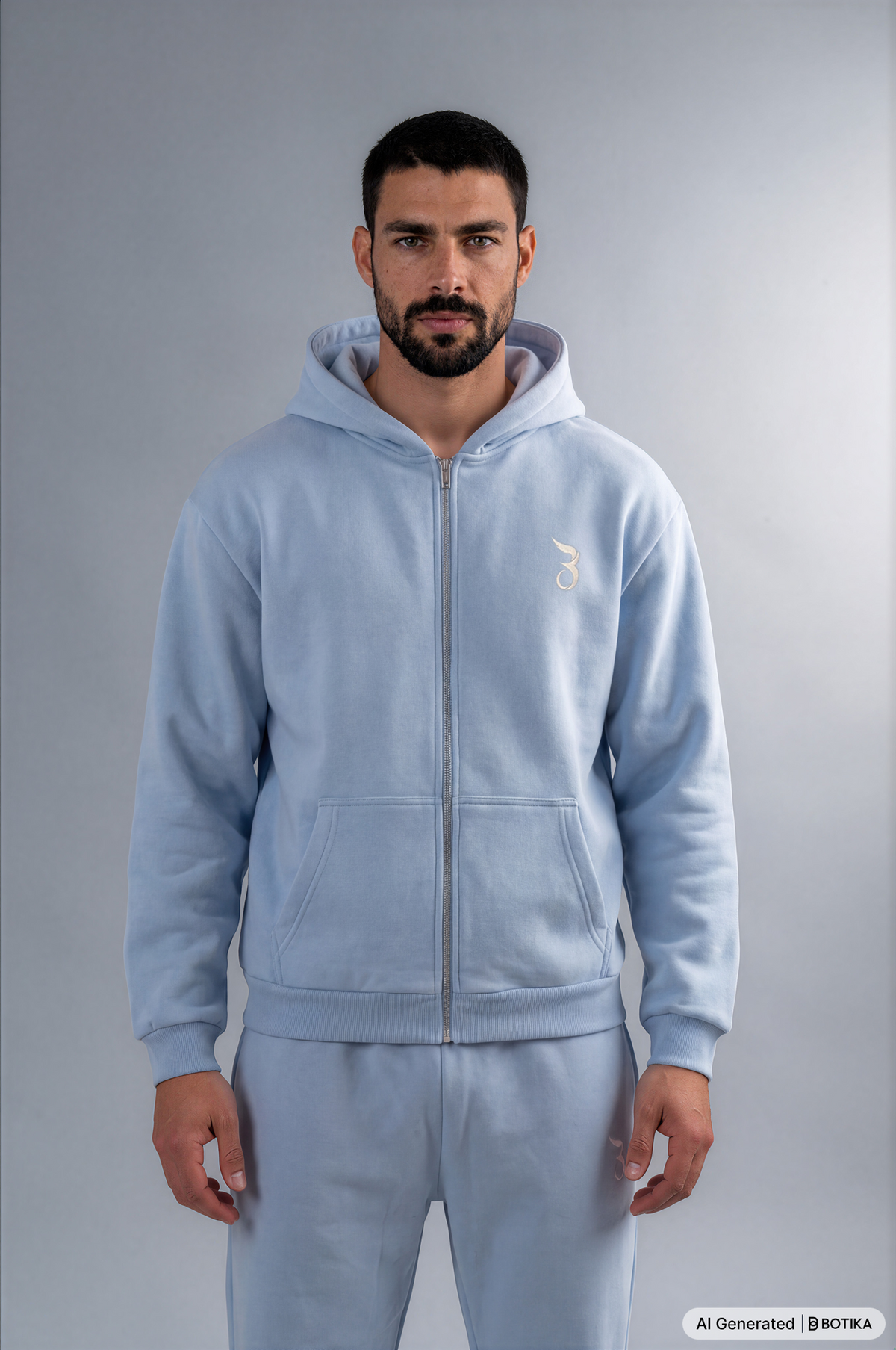 Fluffy zip hoodie powder blue - Basanstreetwear
