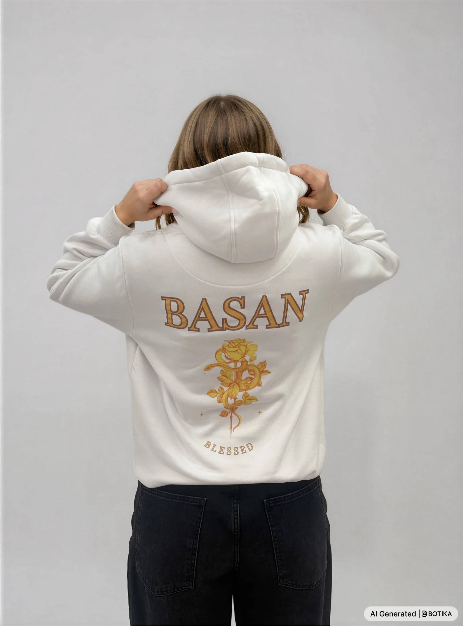 Basan Snake & Rose White hoodie - Basanstreetwear